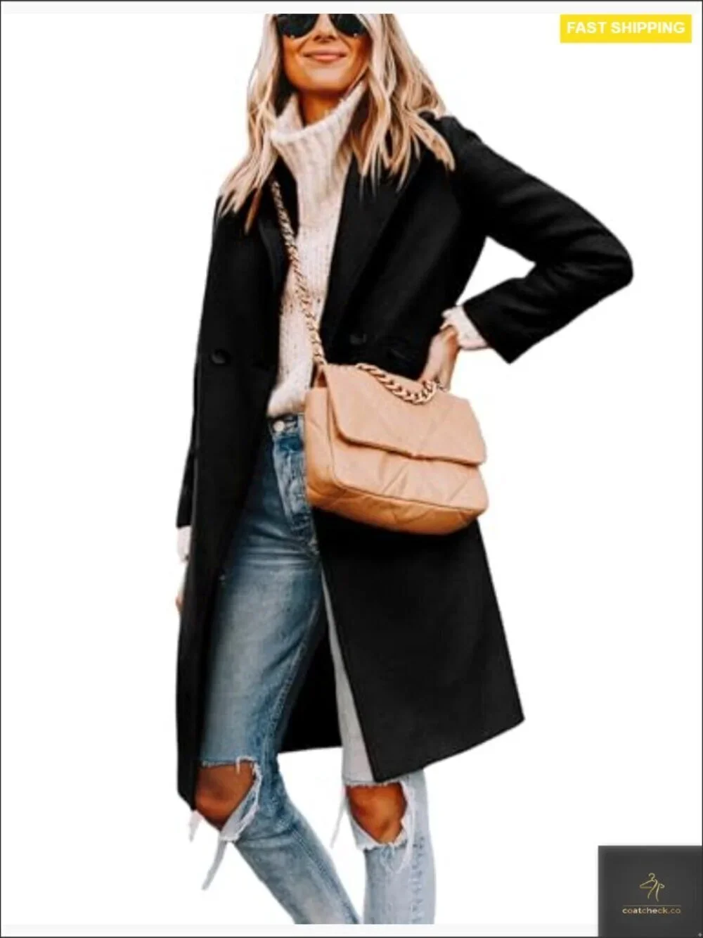 Wool Blend Trench Coat Notch Lapel Double Breasted Classic Elegant Pea Coat